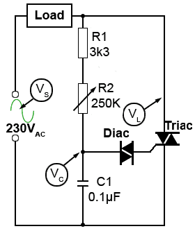 Simplified A.C. power control circuit using a triac.